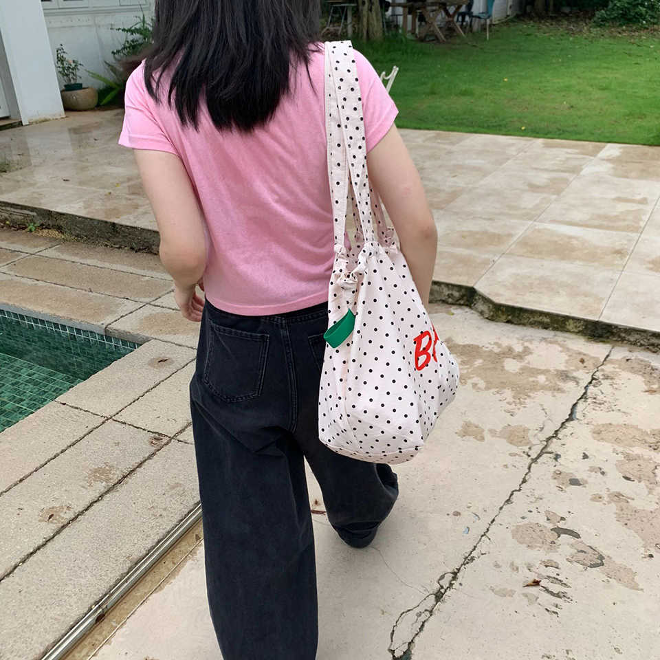 [3 colors] Dot Lettering String Bucket Bag