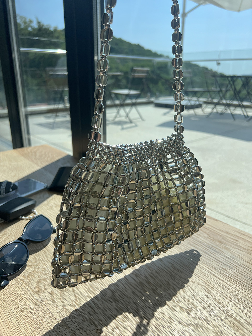 Metal Bead Net Mini Shoulder Bag