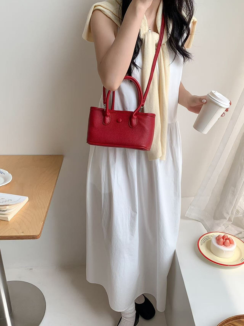 Button Square Leather Mini Tote Bag