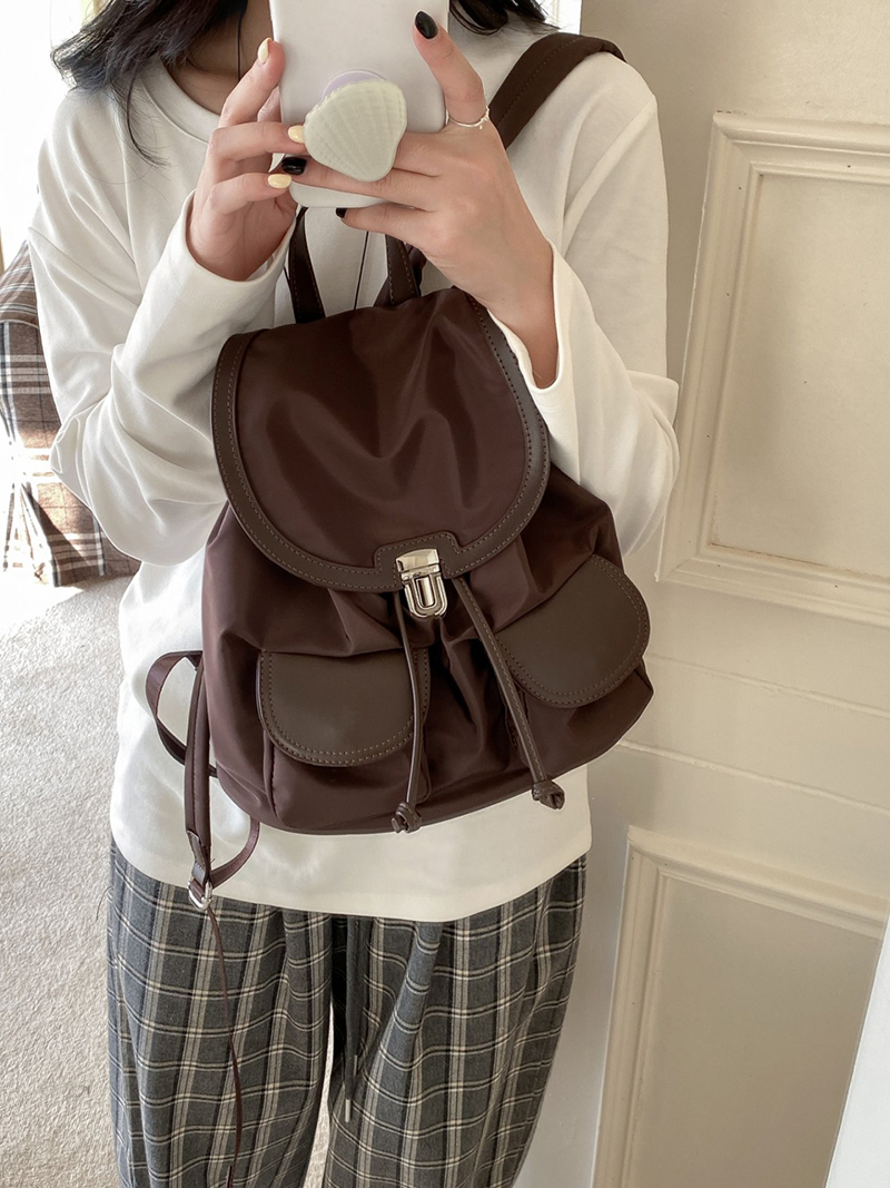 Buckle nylon string pocket daily backpack