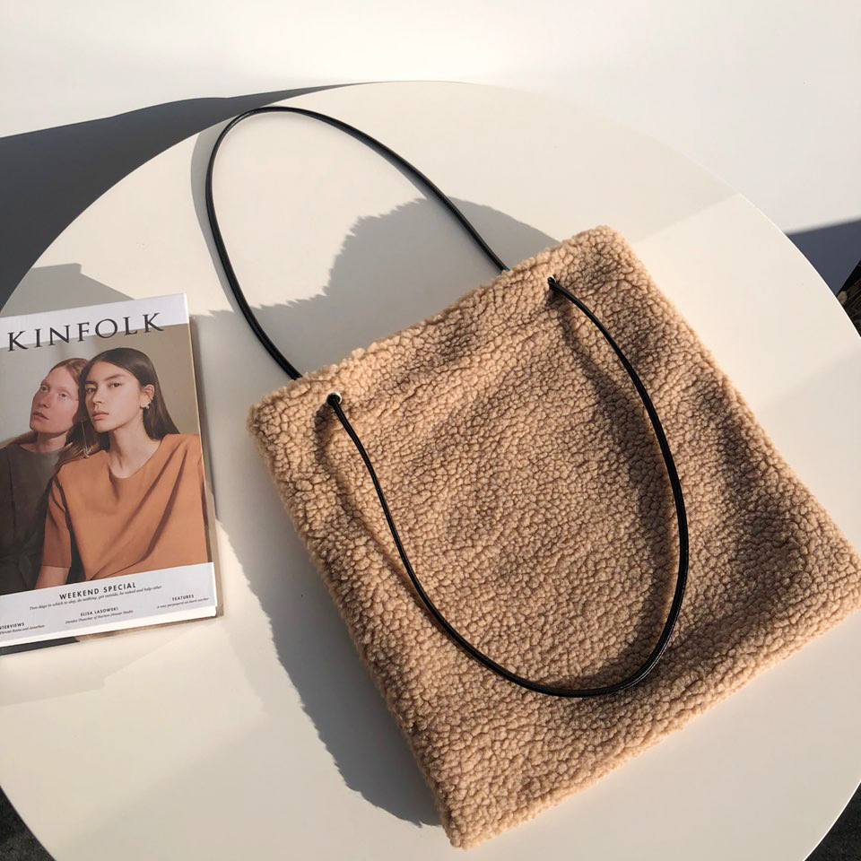 Fleece Leather Drawstring Boa Eco Bag