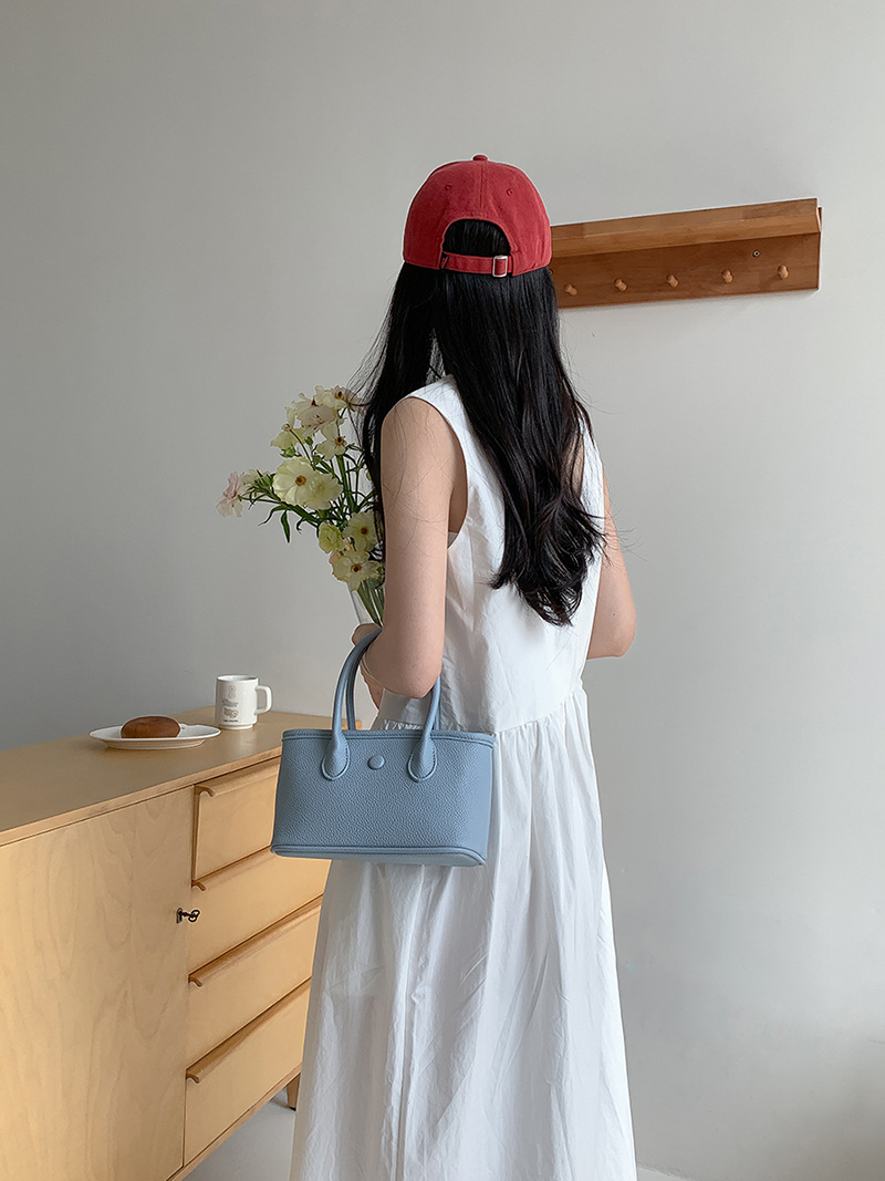 Button Square Leather Mini Tote Bag