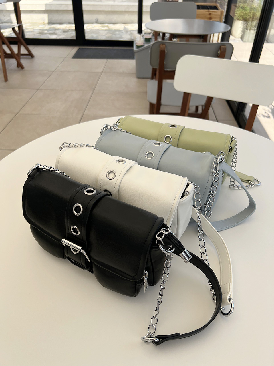 Eyelet Leather Belt Chain Mini Shoulder Bag