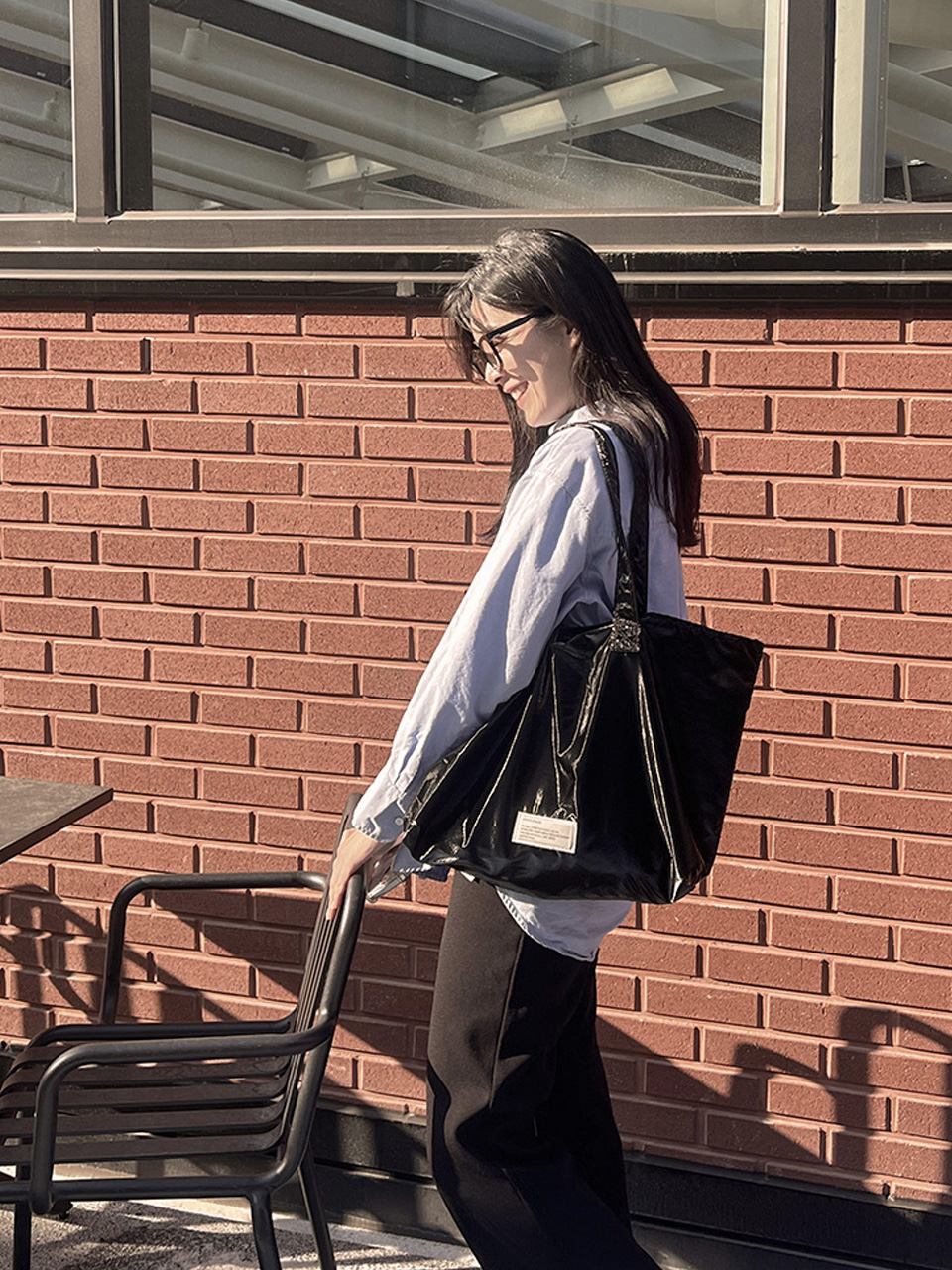 Glossy nylon shoulder bag