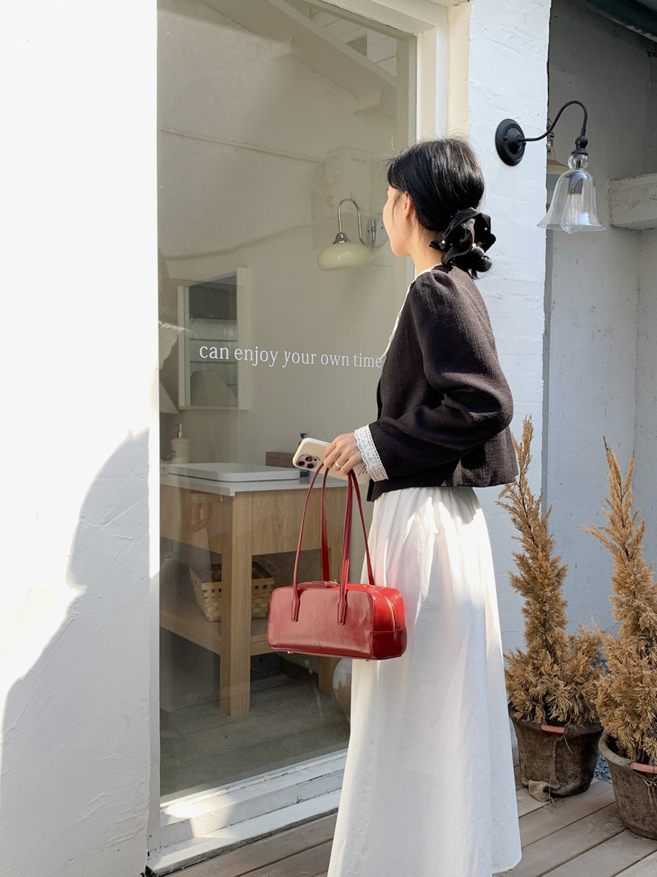 Crack Square Zip-Up Leather Shoulder Bag