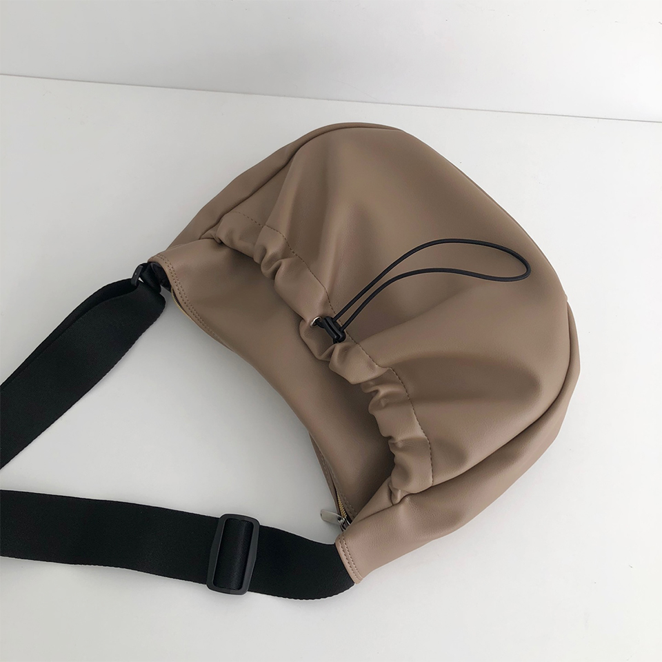 Leather String Pocket Zip-Up Crossbody Bag