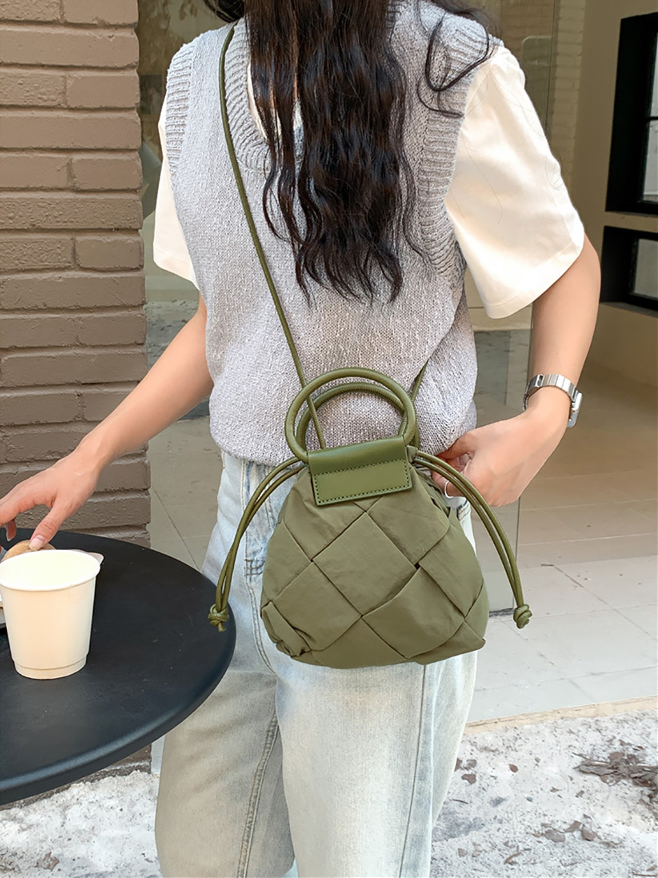 Quilted Nylon Mini Bucket Bag (4 colors)