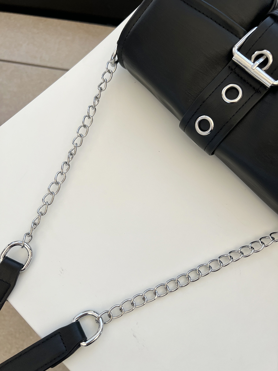 Eyelet Leather Belt Chain Mini Shoulder Bag