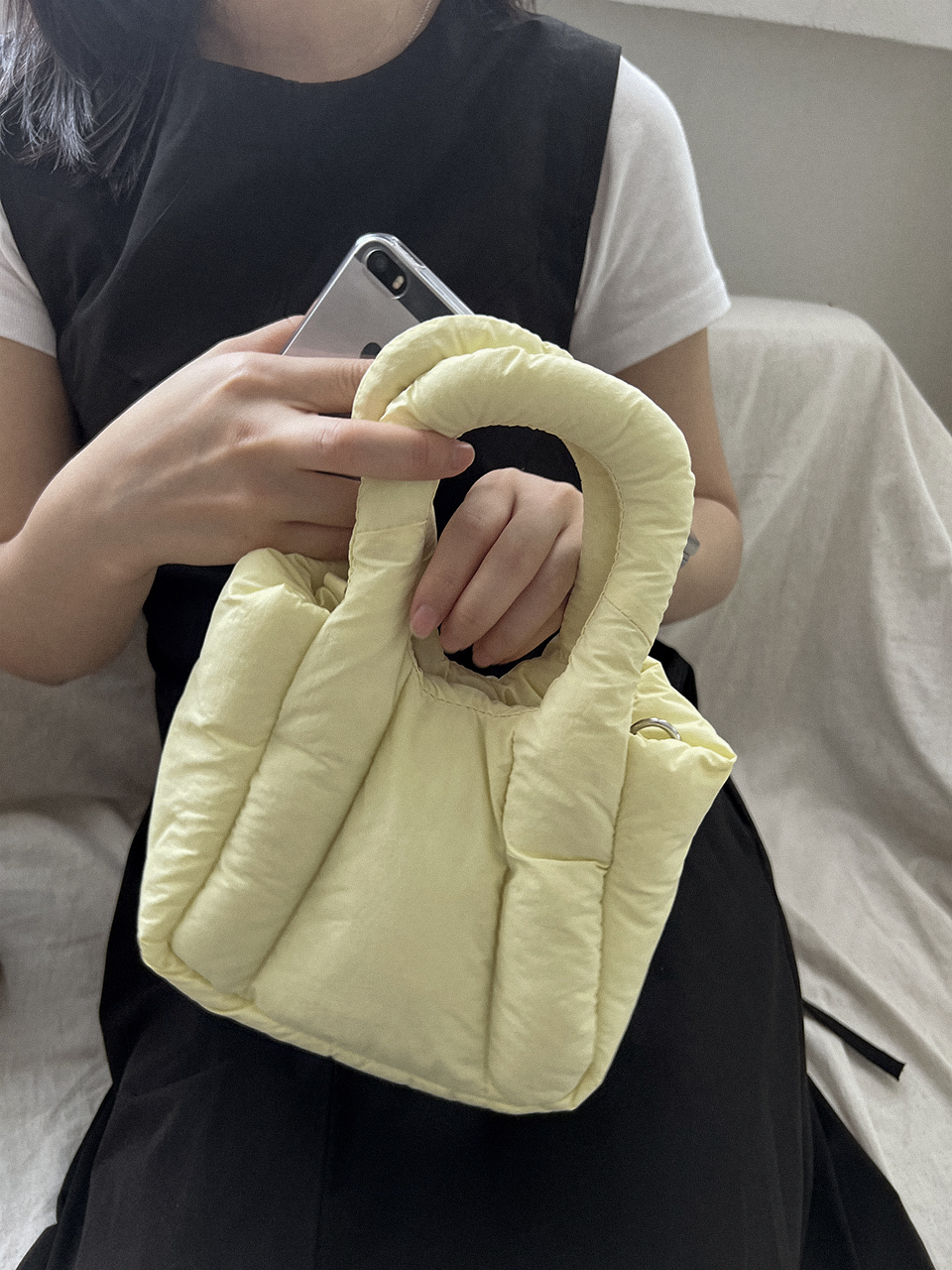 Nylon quilted chain mini tote bag