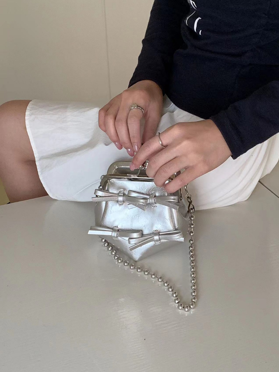 Ribbon 2-Way Chain Mini Crossbody Bag (2 Strap Types)