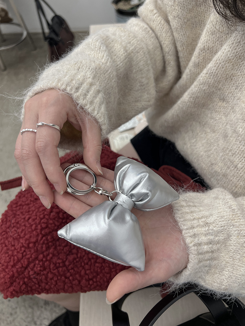 Corduroy Ribbon Charm Mini Tote Bag