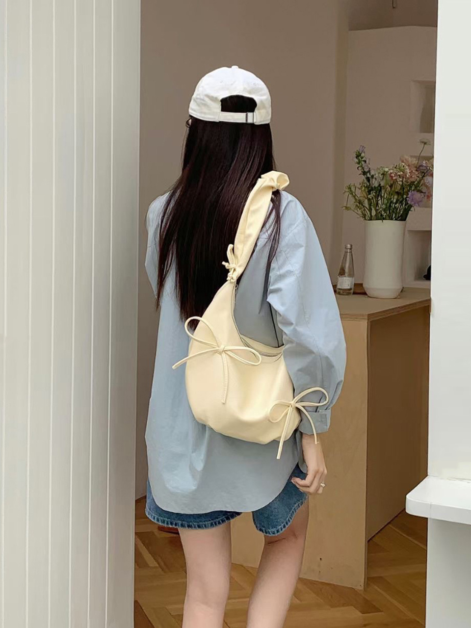 [5 colors] Ribbon Ballet Core Shirring Laser Tote Bag/Shoulder Bag
