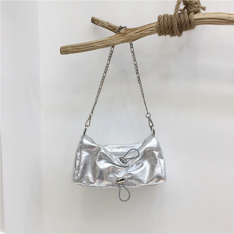 Monroe Cross Shirring Silver Mini Chain Bag