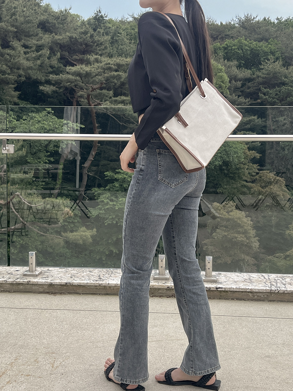 Leather canvas shoulder bag