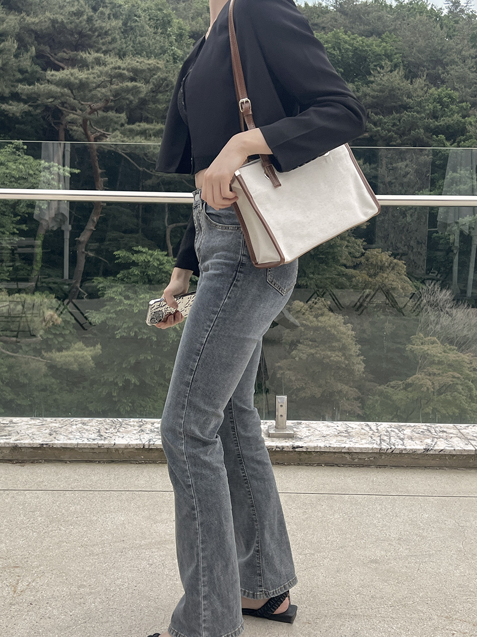 Leather canvas shoulder bag