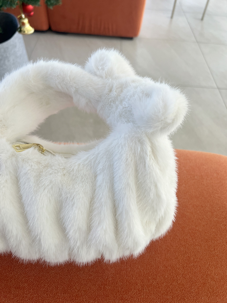 Suwanee Ribbon Fur Shirring Mini Tote Bag