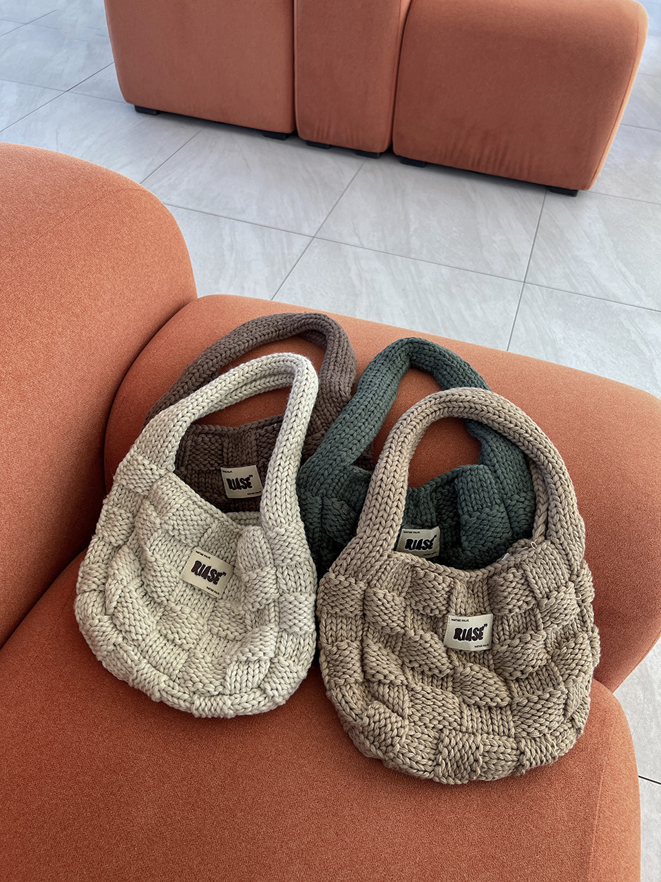 Knitted round crochet tote bag