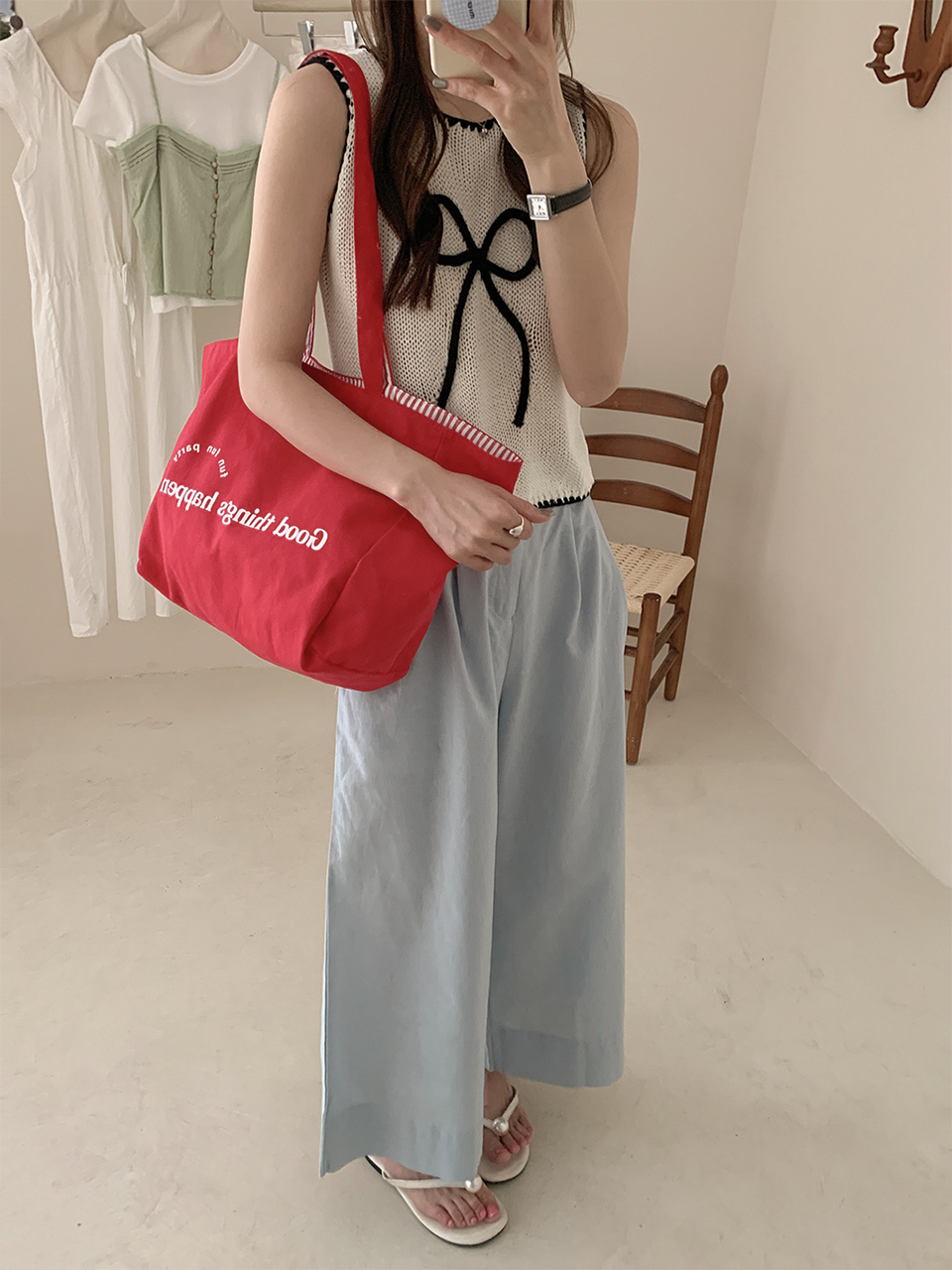 Reversible Stripe Border Lettering Big Eco Bag