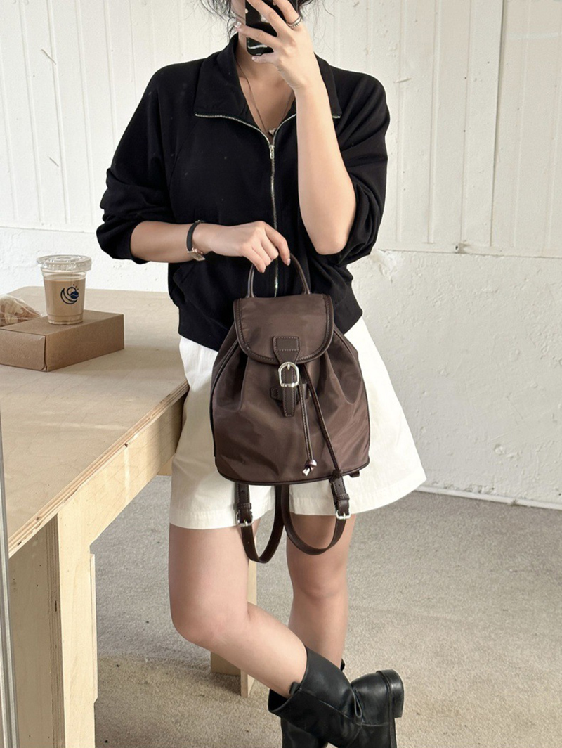 Buckle Faux Leather Nylon Mini Backpack (4 colors)