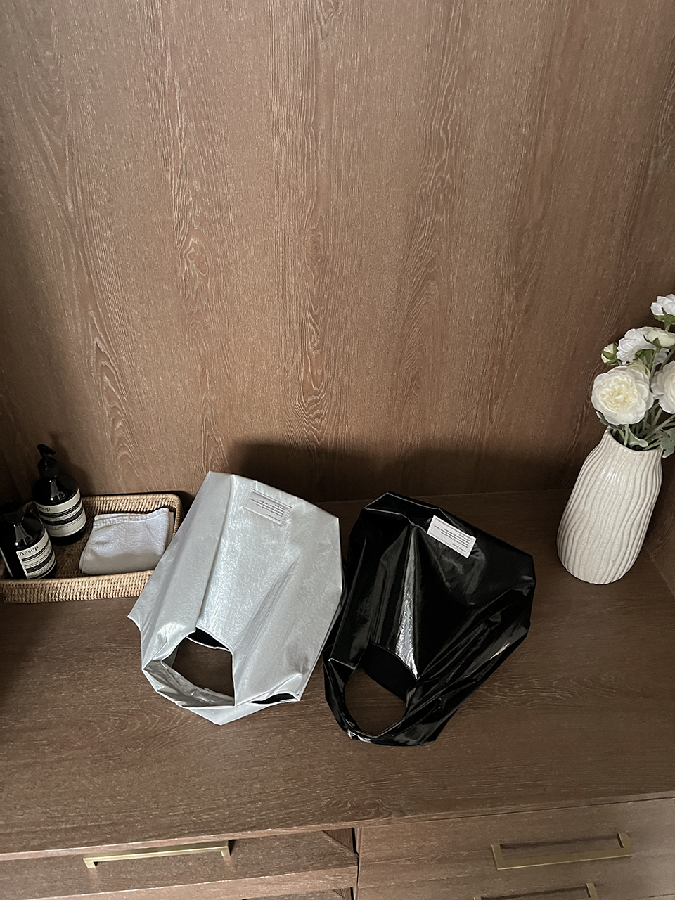 Glossy nylon mini tote bag