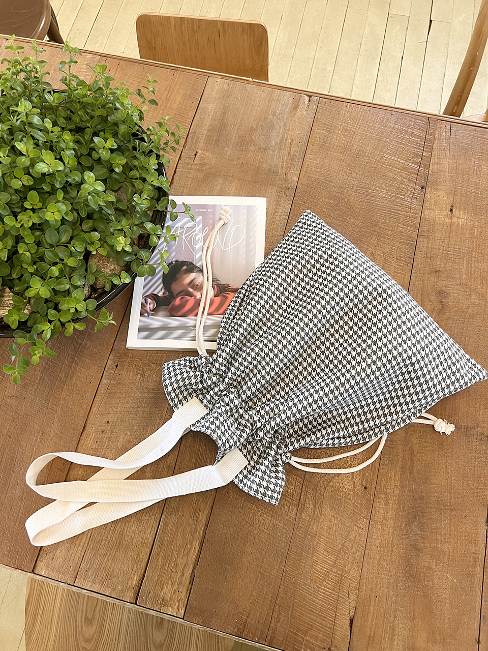 Checkered Bucket Bag Big Shoulder Eco Bag