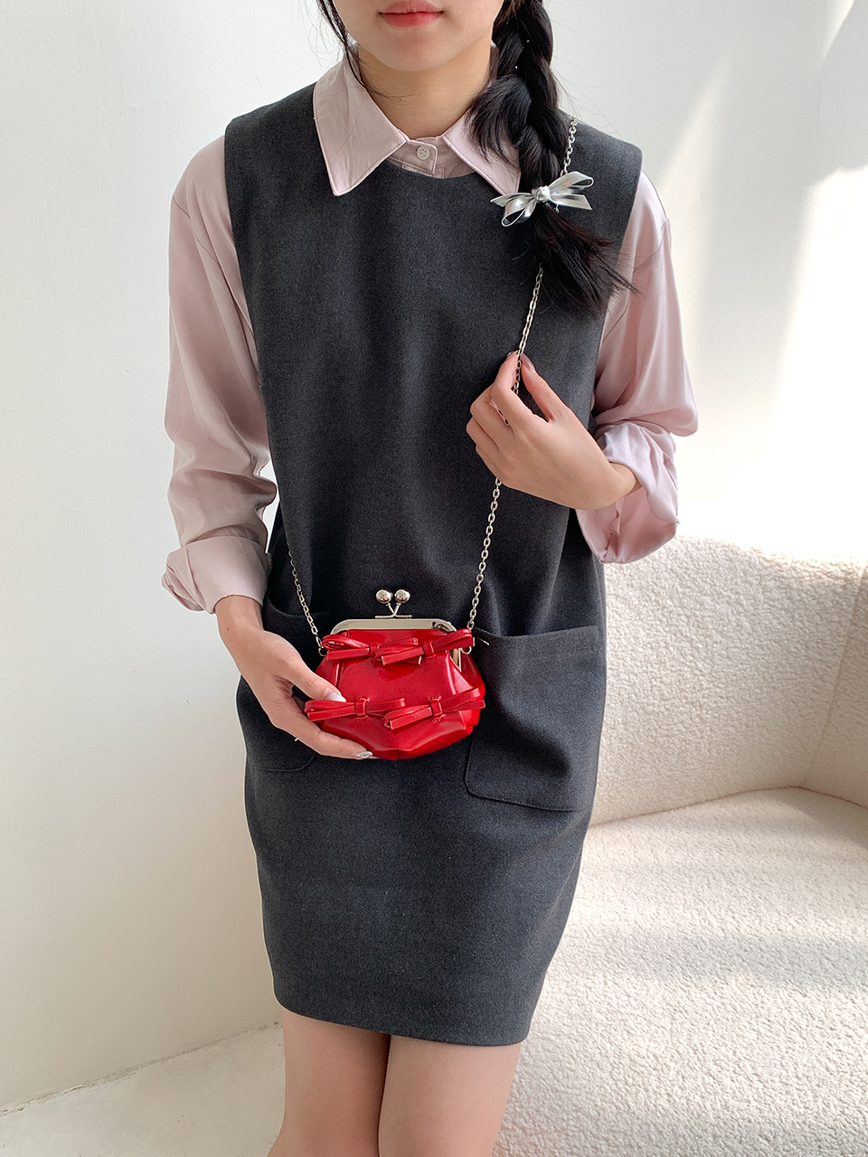 Ribbon 2-Way Chain Mini Crossbody Bag (2 Strap Types)