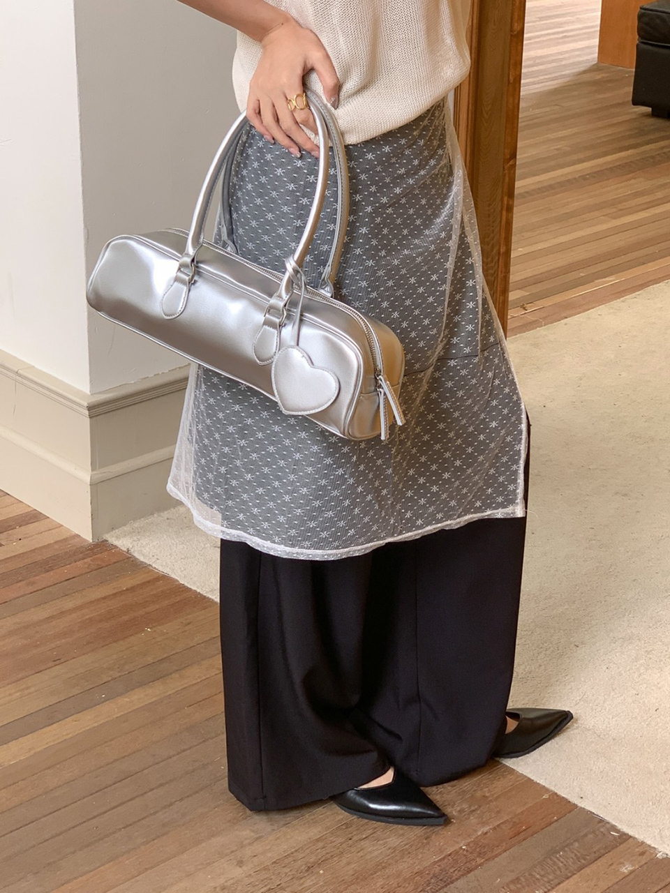 Heart Charm Square Leather Shoulder Bag