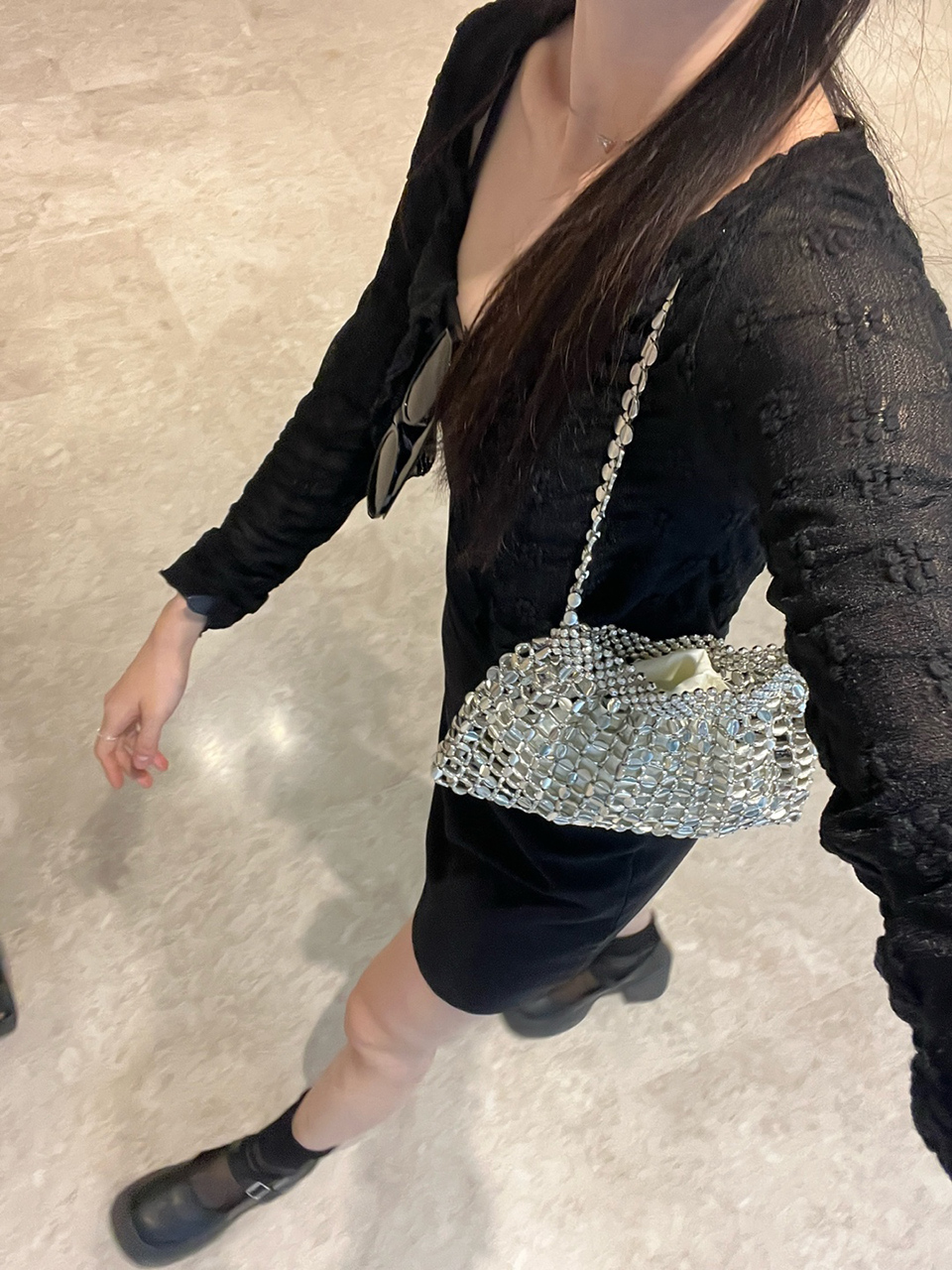 Metal Bead Net Mini Shoulder Bag