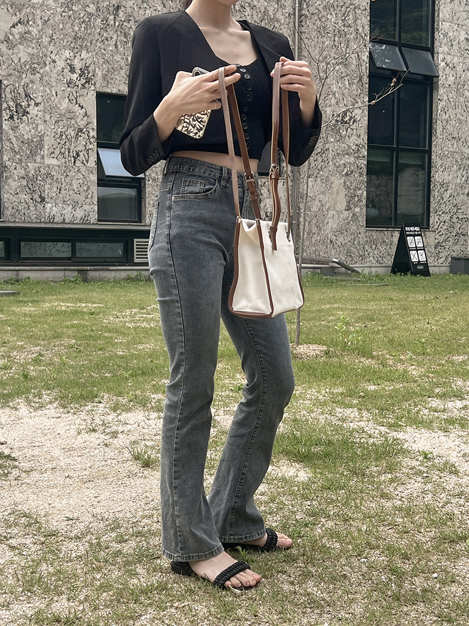 Leather canvas shoulder bag