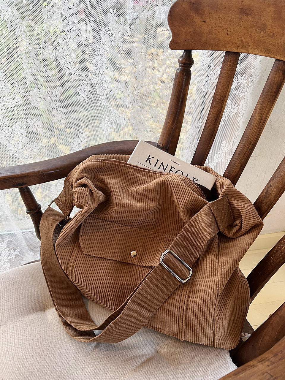 Corduroy Pocket Big Cross Eco Bag (6 colors)