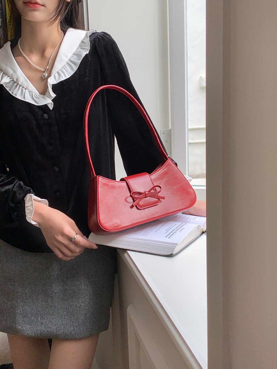 Ballet Core Ribbon Baguette Shoulder Bag