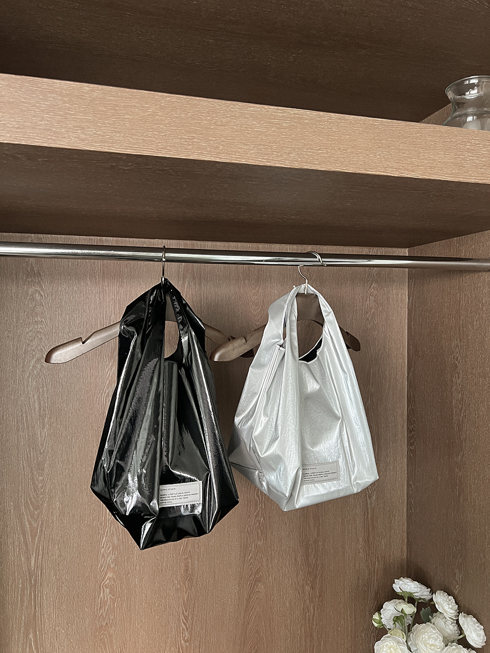 Glossy nylon mini tote bag