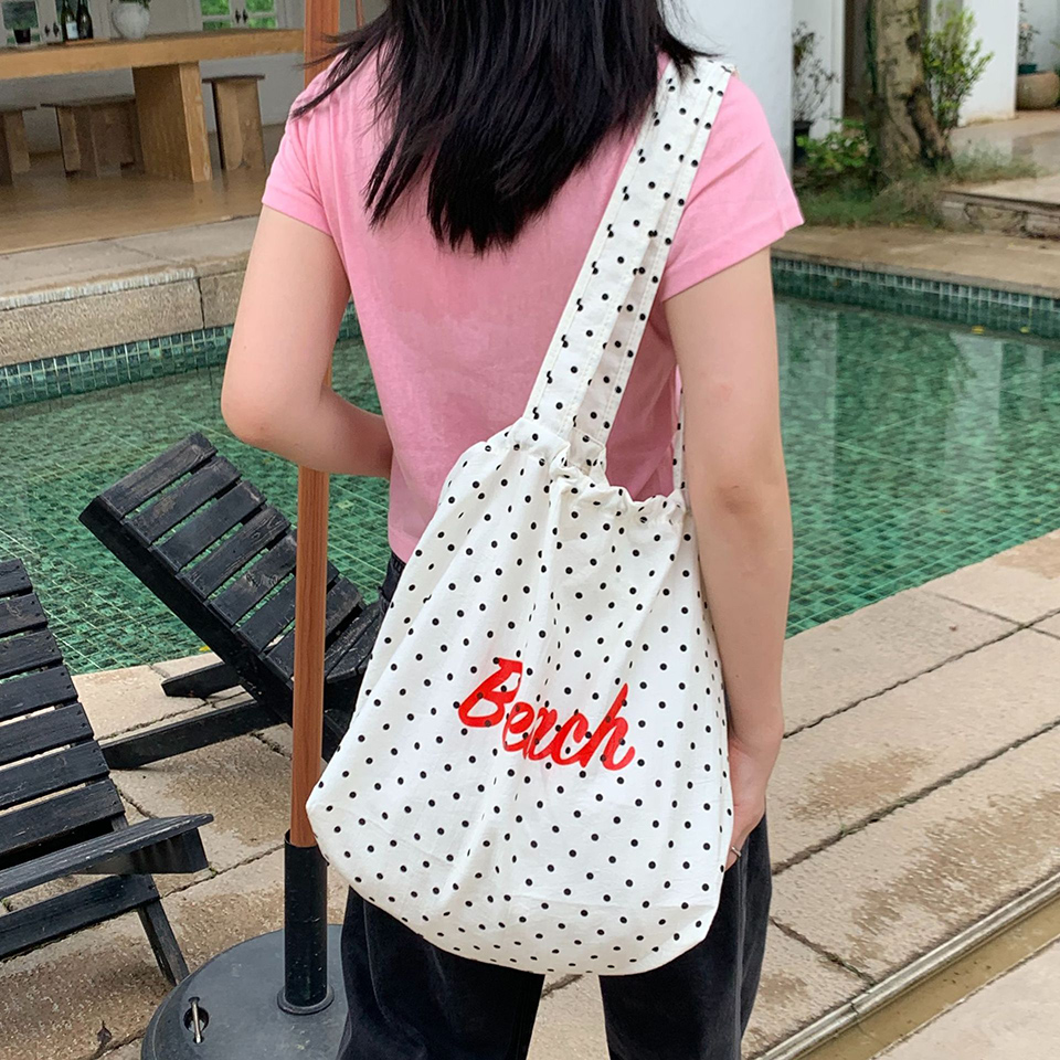 [3 colors] Dot Lettering String Bucket Bag