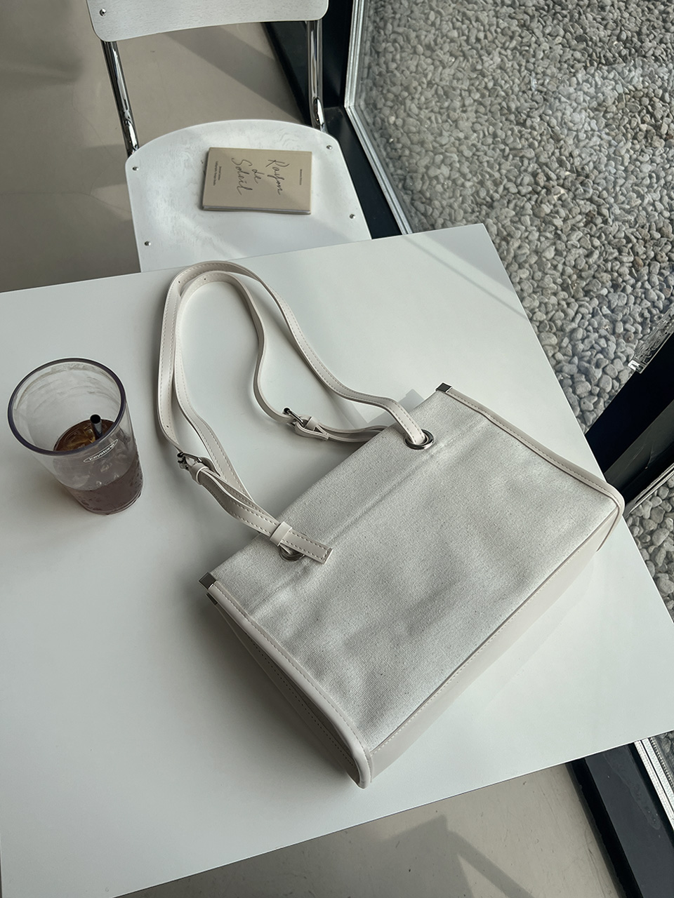 Leather canvas shoulder bag