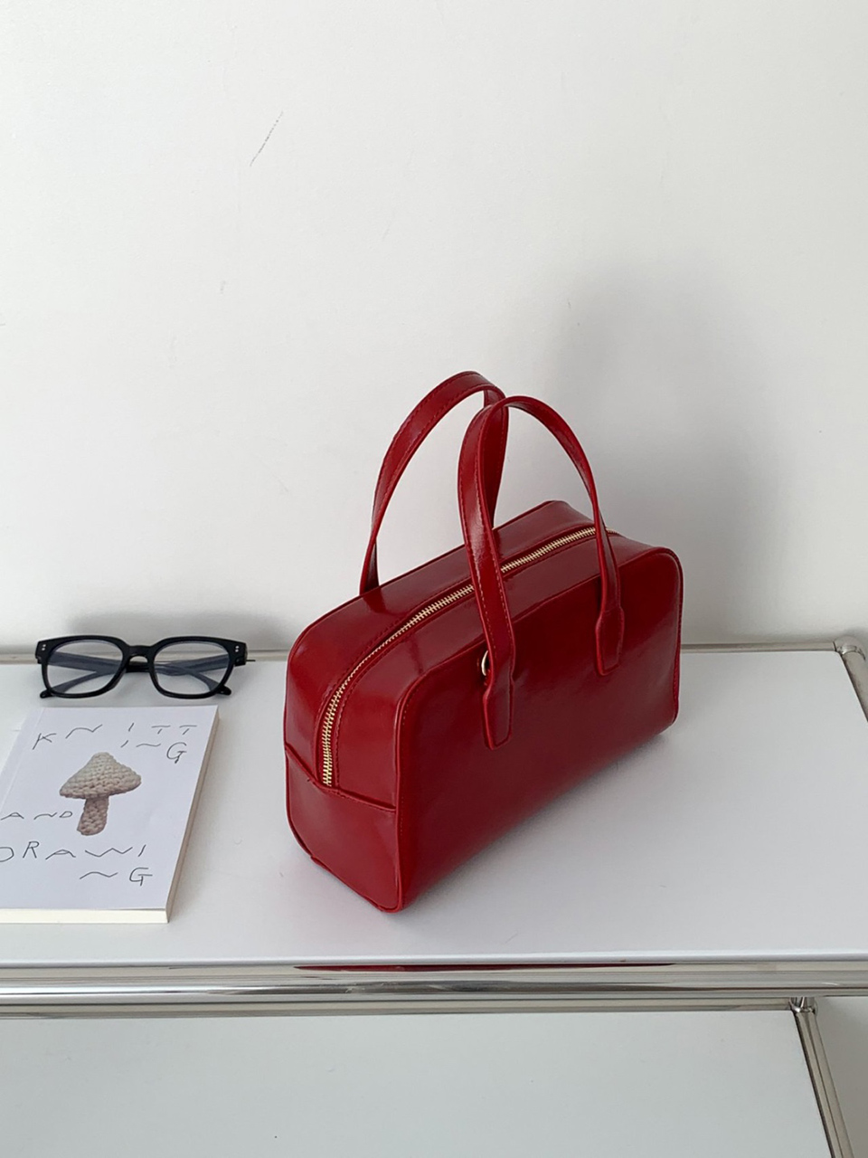 Square zip-up leather tote bag (4 colors)