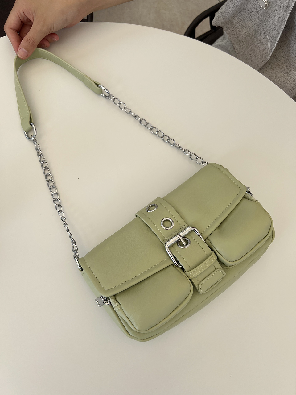 Eyelet Leather Belt Chain Mini Shoulder Bag
