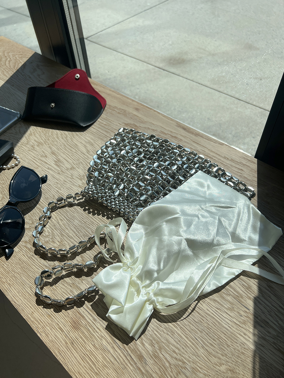 Metal Bead Net Mini Shoulder Bag