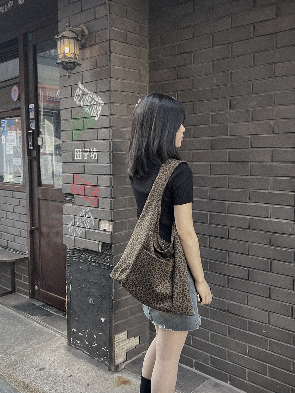 Leopard print suede eco bag/tote bag