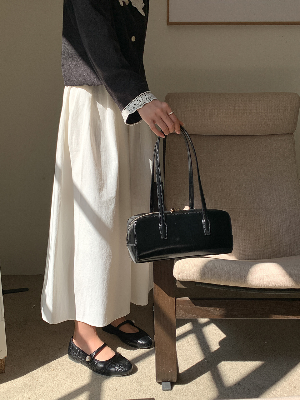 Crack Square Zip-Up Leather Shoulder Bag