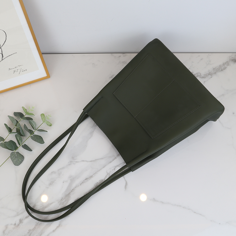 2-Pocket Square Leather Tote Bag/Shoulder Bag