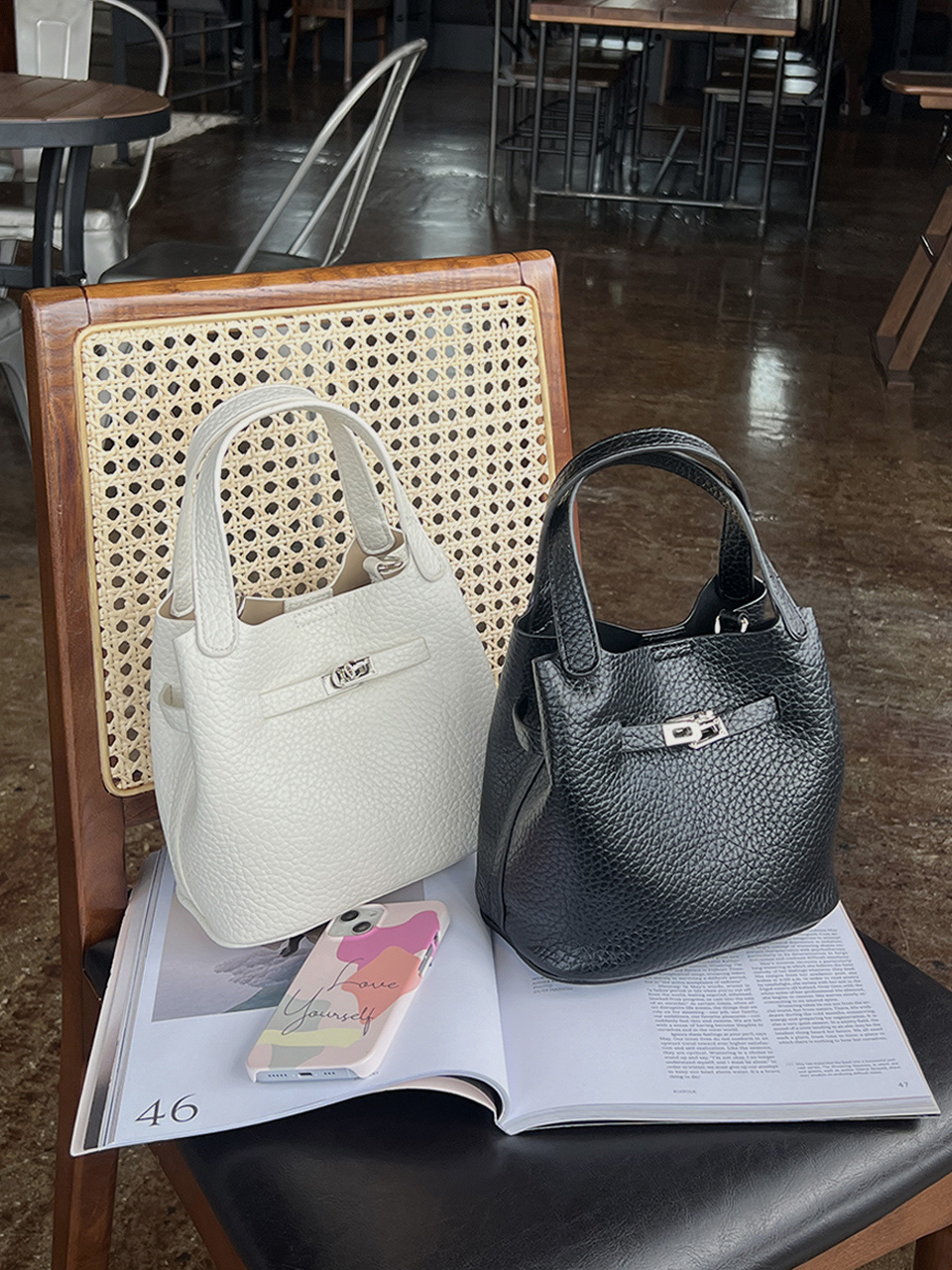 Leather buckle 2-way tote bag (6 colors)
