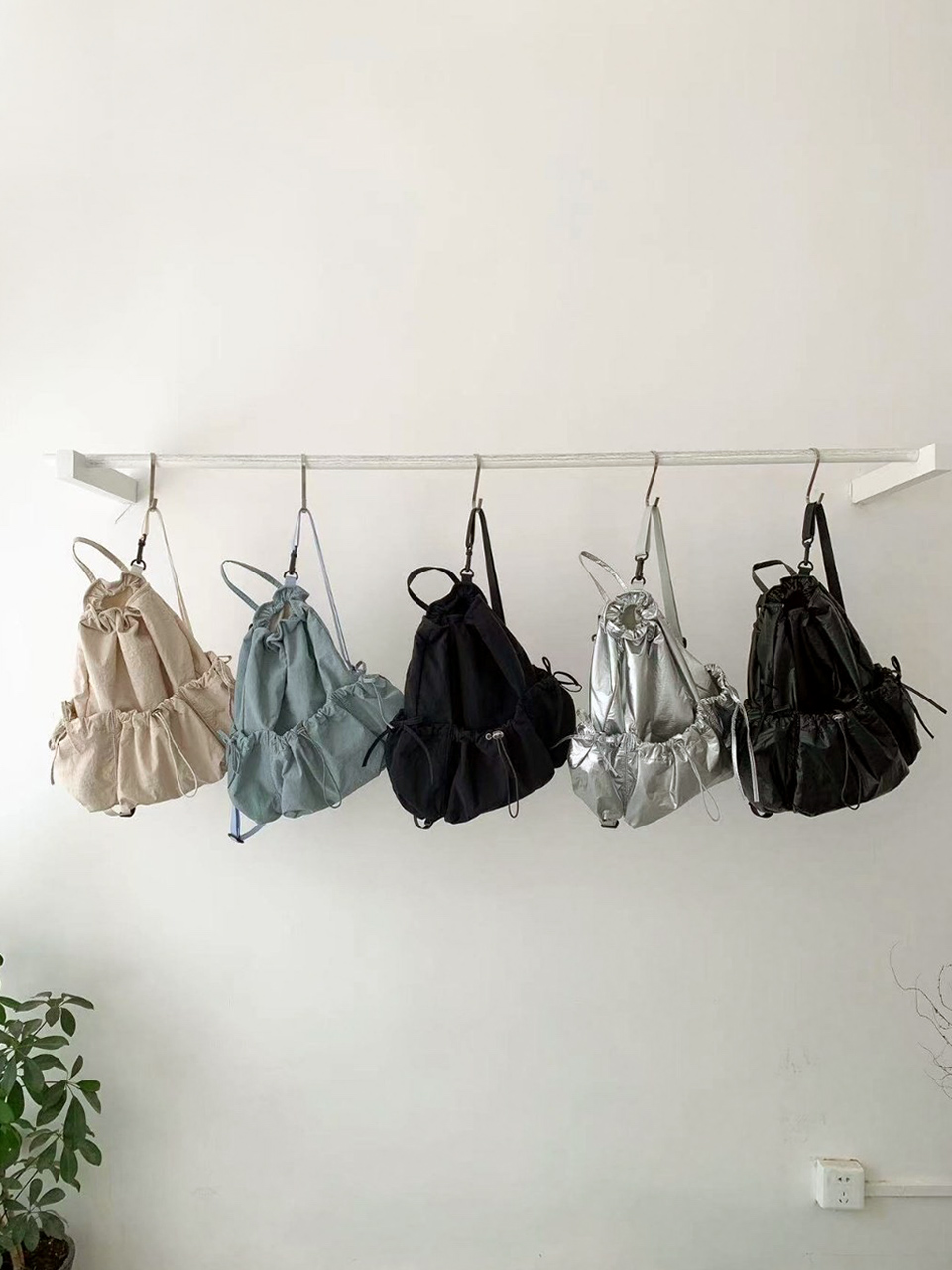 [3 colors] Ribbon Nylon Shirring String Backpack