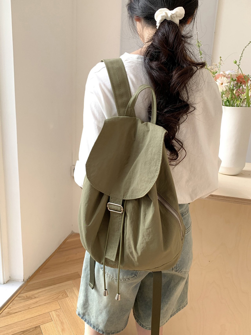 Buckle side zip-up nylon backpack (4 colors)