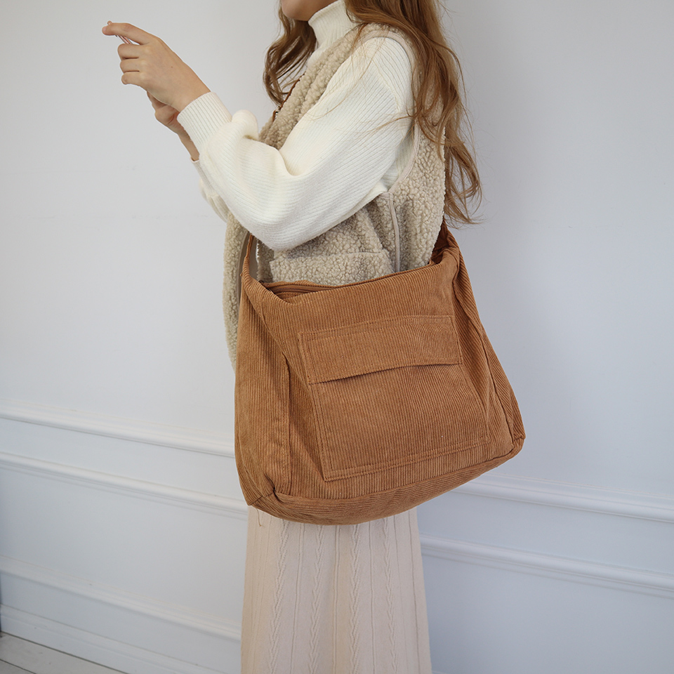 Corduroy Pocket Big Cross Eco Bag (6 colors)