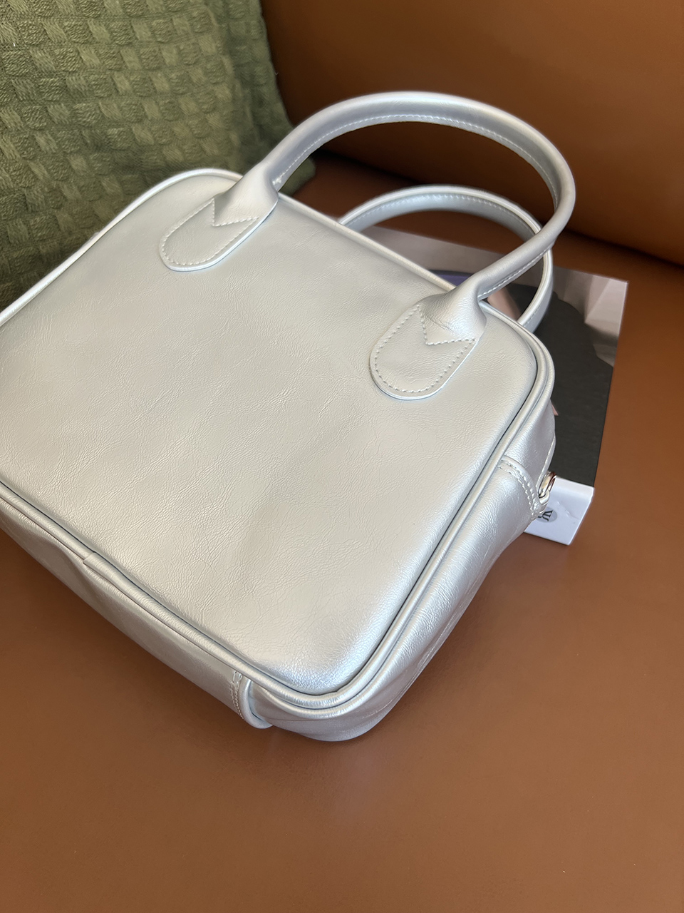 Tammy Square Glossy Silver Mini Tote Bag