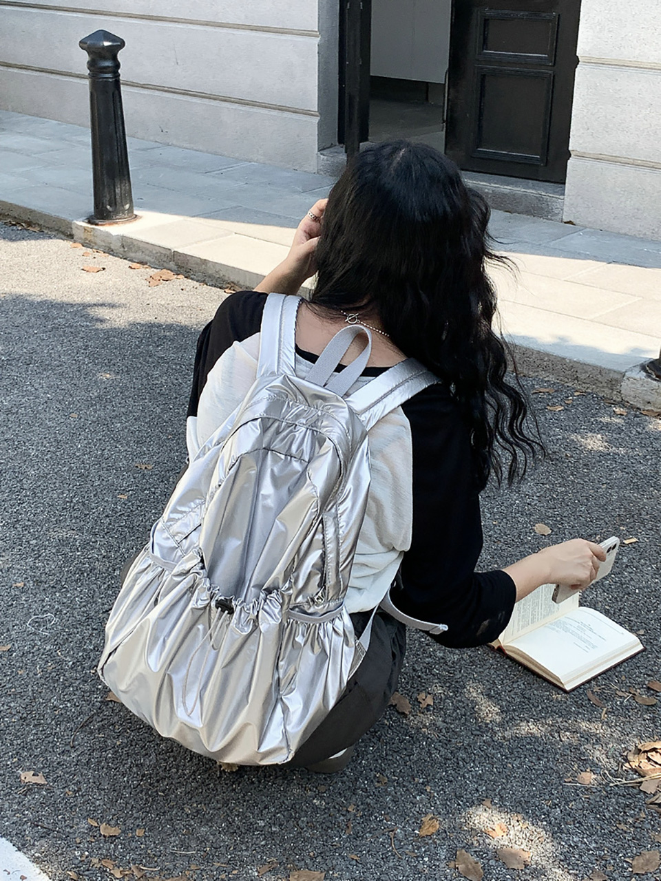 Croon Pocket Silver String Backpack Rucksack
