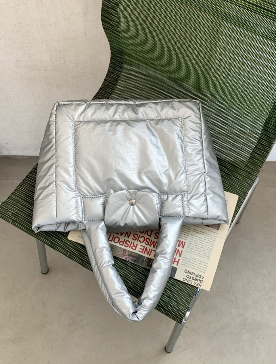 Aston Glossy Nylon Down Button Tote Bag