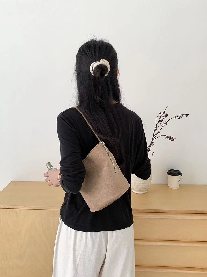 Suede Chain Mini Shoulder Bucket Bag