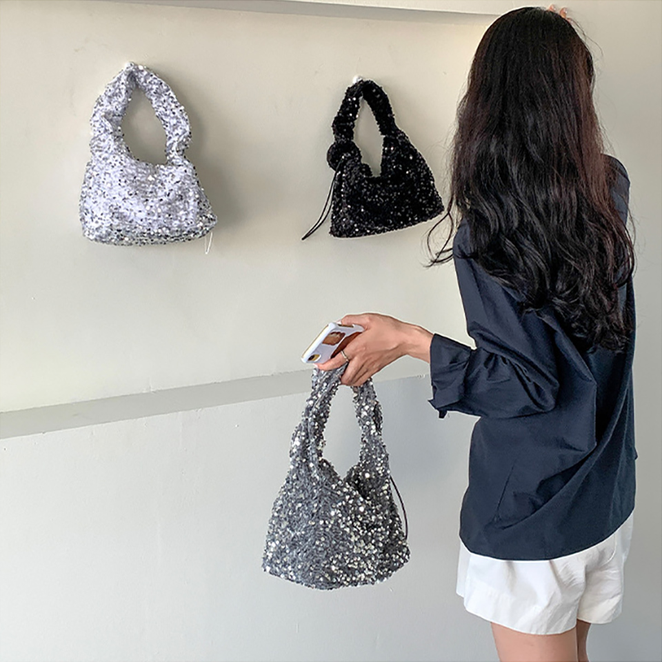 Bling Shirred Silver Mini Tote Bag