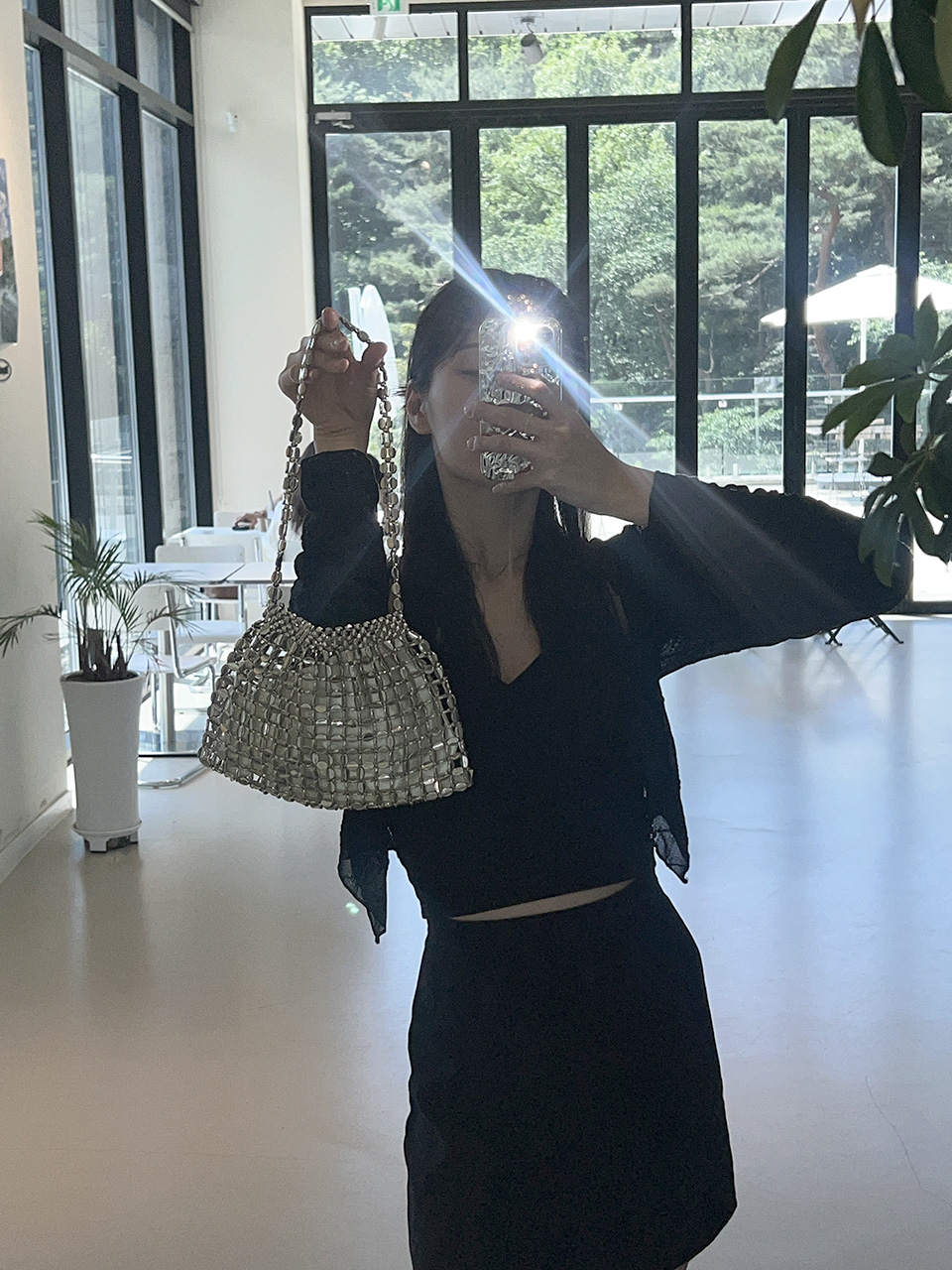 Metal Bead Net Mini Shoulder Bag